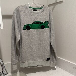 Gray Men's Sweatshirt with Green Car Graphic